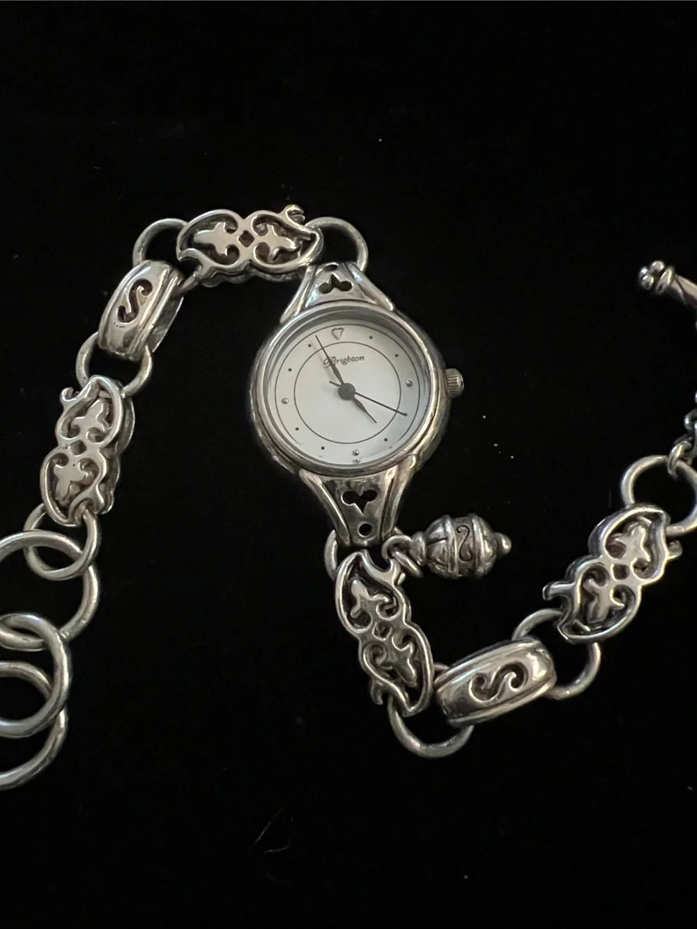 Brighton Silver Filigree Link Bracelet Watch with White Dial